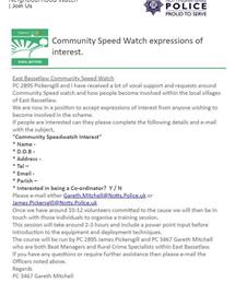 Community Speed Watch Expressions of Interest