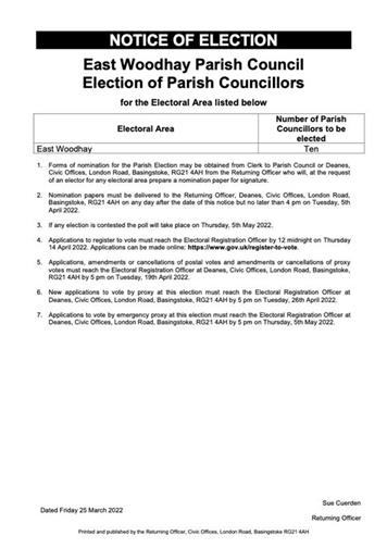  - NOTICE OF ELECTION- EAST WOODHAY