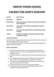 Hartley Parish Council - Clerks Assistant Vacancy