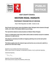 Urgent Road Closure - Western Road, Margate - 17th October 2022 (Thanet)