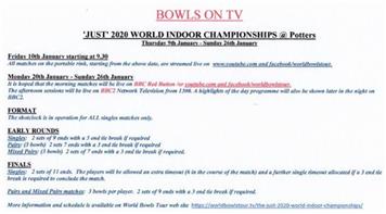 Bowls on TV – ‘Just’ 2020 World Indoor Bowls Championships at Potters