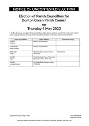 Notice of Uncontested Election - Dunton Green Parish Council