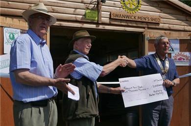 Chris Riggott Amber Valley Rotary presents a cheque to Frank Seals - Official Opening 17 June 2017