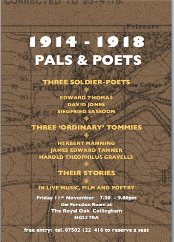  - UPDATED VENUE: 1914-1918 Pals & Poets in The Royal Oak