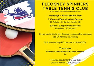  - Fleckney Spinners Table Tennis Club Sessions