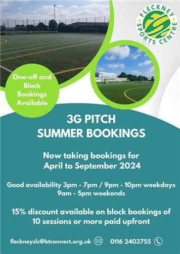  - 3G Pitch Summer Bookings