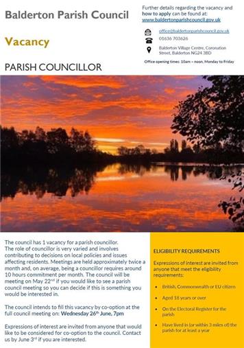 Vacancy - Casual vacancy for Balderton Parish Council