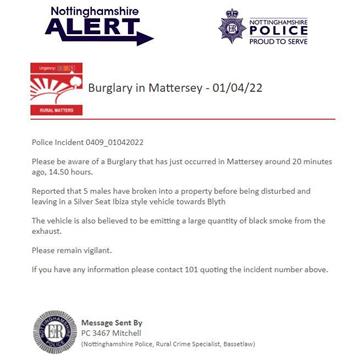  - Burglary in Mattersey