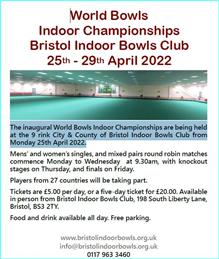 World Bowls Indoor Championships 25th-29th April 2022