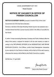 Parish Councillor Resignation and vacancy