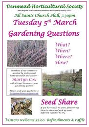 Tuesday 5th  March, Gardening Questions
