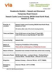 Advance warning of closure of Newark Castle Level Crossing over Easter 2021
