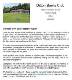 Ditton Bowls Club Taster Session