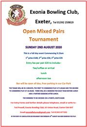 Exonia Open Mixed Pairs on Sunday 2nd August 2020