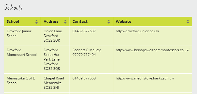 Figure 12: Local Services Table