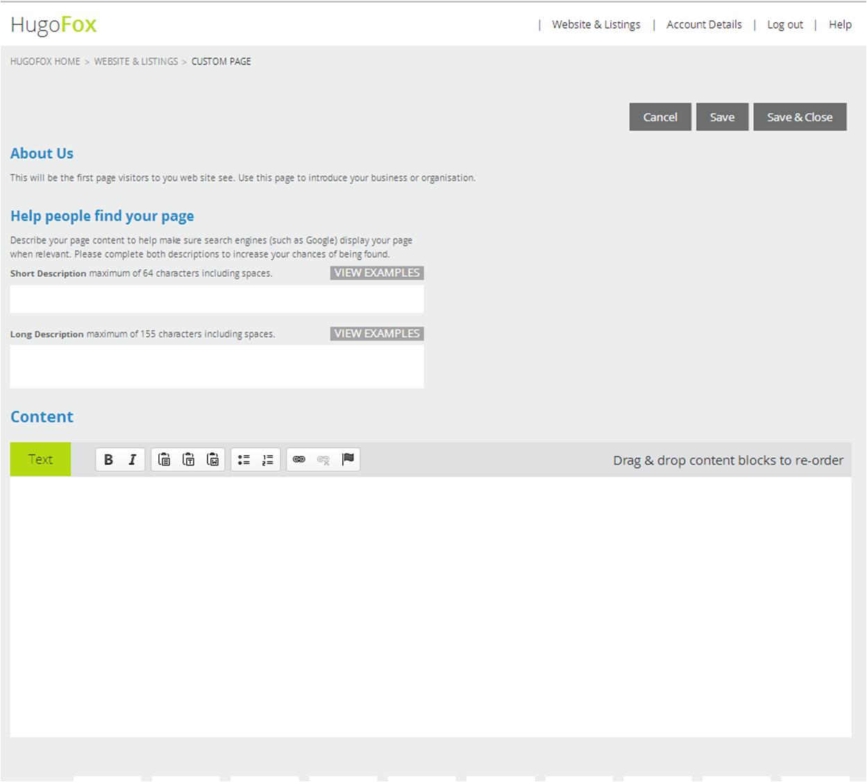Figure 5: Creating an About Us page