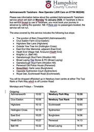 Ashmansworth Taxi Share service- update