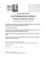 Emergency Road Closure - Shottendane Road, Margate