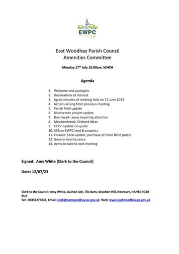  - Amenities and Planning Meetings Monday 17th July 2023