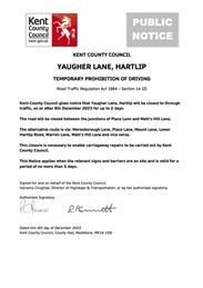Yaugher Lane Further Road Closure 6 Dec