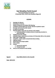 Full Council Meeting tonight- EAST WOODHAY VILLAGE HALL
