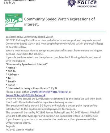  - Community Speed Watch Expressions of Interest