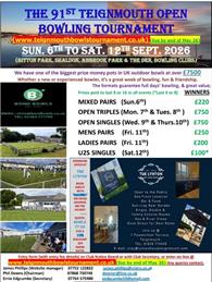 Teignmouth Open Bowls Tournament 6th to 12th September 2026