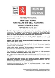 Temporary Road Closure - Hengist Road 19.07.21