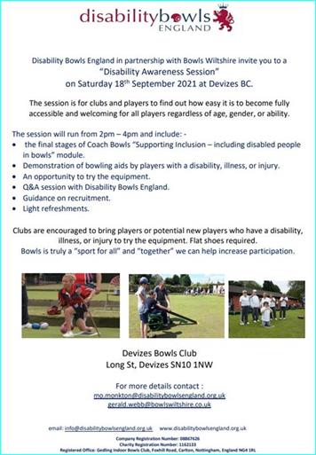  - Disability Bowls and Inclusion Workshops