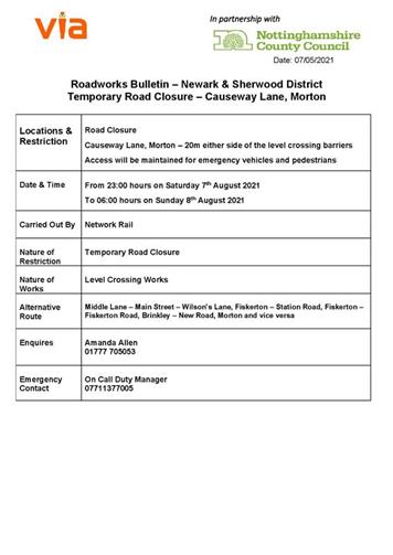  - Advance Warning of Temporary Road Closure - Level Crossing Morton