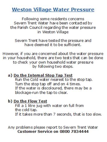  - Weston Village Water Pressure