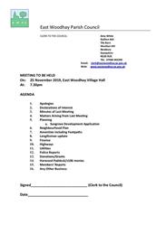 EWPC Meeting 25th November 7:30pm EWVH