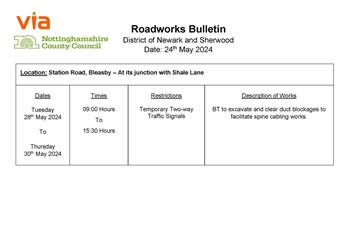Roadworks Bulletin - Station Road Shale Lane Junction