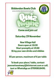 Join us at our Quiz Night on Saturday 29 Nov