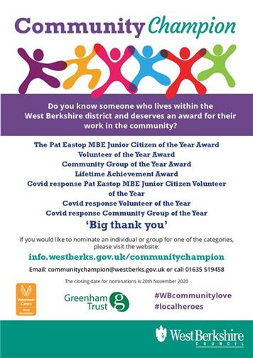 Community Champion Poster - West Berkshire Council Community Champion Awards