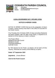 Notice of Casual Vacancy Coxheath Parish Council