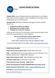 Citizens' Advice - November Schedule and Contact Details