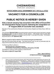 VACANCY FOR A COUNCILLOR PUBLIC NOTICE