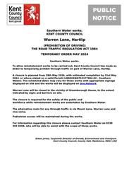 Southern Water works. KENT COUNTY COUNCIL Warren Lane, Hartlip