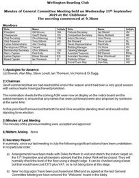 General Committee Meeting 11th Sep 2019