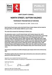 Emergency Road Closure - North Street, Sutton Valence