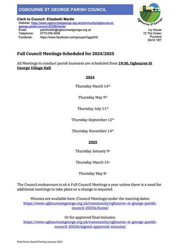  - Parish Council Meetings 2024-2025