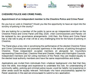 Do you live or work in Cheshire? Would you like the opportunity to have an input into the scrutiny of policing in the county?
