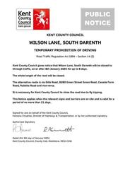 Wilson Lane South Darenth - Temporary Road Closure - 9th January 2025