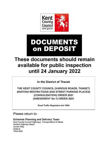  - Waiting Restrictions Order on Various Roads, Thanet Part 1