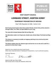 LOMBARD STREET, HORTON KIRBY TEMPORARY PROHIBITION OF DRIVING