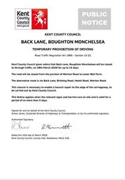 Urgent Road Closure - Back Lane, Boughton Monchelsea - 28th March 2026