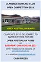CLARENCE BOWLING CLUB  OPEN AUSTRALIAN PAIRS  Saturday 26th August 2023.