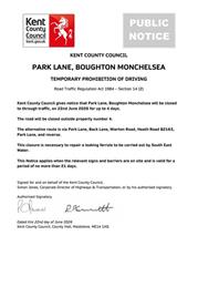 Road Closure - Park Lane, Boughton Monchelsea