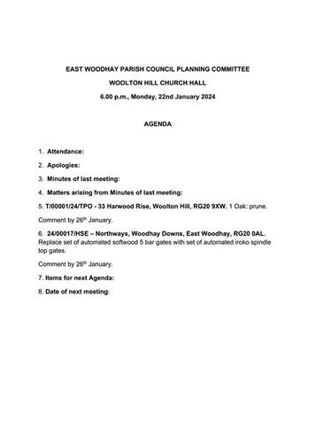  - Planning Committee Meeting 22/01/24